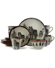 Elama Majestic Wolf 16pc 3-Tier Stoneware Dinnerware Set