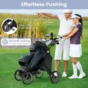 CostwayFolding 4 Wheel Golf Push Cart with Cooler Bag and Ample Storage Space-Grey