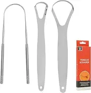 Tongue Scraper for Adults and Kids with Stainless Steel, Metal Tongue Dcraper Brush for Oral Hygiene, Tounge Scrapper Cleaner Reduce Bad Breath, Tongues Cleaner with Gift Box for Women and Men (3Pcs)