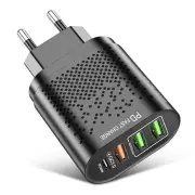 USLION 375-PD PD20W 4-Port USB PD Charger 3USB-A+USB-C PD QC3.0 Support AFC FCP Fast Charging Wall Charger Adapter EU Pl