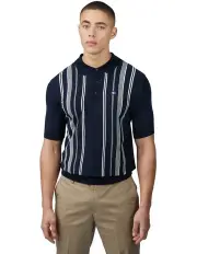 [Ben Sherman] Crinkle Cotton Stripe Polo Shirt in Dark Navy