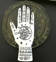 Hamsa Hand on Plate with Astrological Symbology Incense Burner Love Light Luck