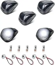 RUXIFEY 5PCS Smoked Cab Roof Marker Light Lens with White LED Bulb Socket Assembly Compatible with Ford F250 F350 F450 Super Duty 1999-2007 2011-2016, F550 Super Duty 1999-2007 2011-2015