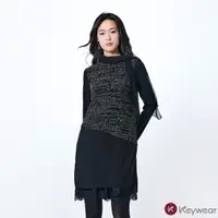 在飛比找momo購物網優惠-【KeyWear 奇威名品】立體雙色針織剪接蕾絲長袖洋裝