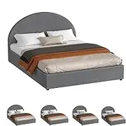 ALFORDSON Bed Frame, Howell King Size Beds Frames with Padded Headboard, Gas Lift Bed Frame with Storage for Bedroom, Apartment, Living Room and Office, Grey Fabric