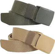 [YunYunStrap] 2-Pack Mens Nylon Tactical Belt | Adjustable Cut-to-Fit Automatic Plastic Buckle | Extended Length 43-71 Inch for Big and Tall (3.8cm Width)
