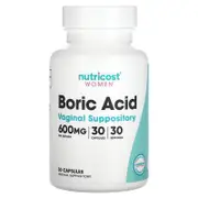Nutricost, Women, Boric Acid, Vaginal Suppository, 600 mg, 30 Capsules