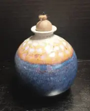 Artist Signed Wheel Thrown Glazed Pottery Vase Or Oil Lamp With Bead