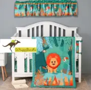 New Baby Boys 5 Pieces Green Lion Jungle Animal Nursery Bedding Crib Cot Sets