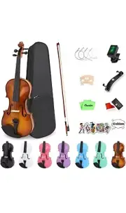 4/4 Rainbow Violin Set Full Size Fiddle for Adults Beginners with Hard Case,