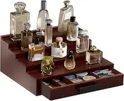 ProCase 4 Tiers Lacquered Finish Wooden Cologne Organizer for Men, Perfume Display Stand Shelf with Drawer, Men's Cologne Storage Rack, A Perfect Cologne Holder for Men -Espresso