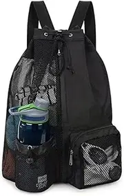 Goxfaca Swim Bag Mesh Waterproof Swimming Bag Drawstring Backpack Sports Backpack with Wet Pocket, Beach Backpack with Padded Shoulder Strap for Sports Swimming,Gym,School,Beach Holidays (Black)