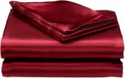 Bedify Bedding 100% Pure Silk Satin Sheet Set 4pcs, Queen, Burgundy