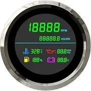 ELING 85mm Digital Tachometer 0-19999RPM With Hours Water Temp Oil Pressure Fuel Level Volt 9-32V for Car Van RV (black+stainless steel)