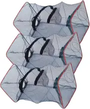 Foldable Nylon Fishing Trap with Bait Bag for Catching Crayfish and Crabs,3 P...