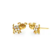 Puppy Stud Earrings with Cubic Zirconia in 9kt Yellow Gold