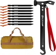 8 Pack Tent Stakes and Hammer with Canvas Storage Bag, Heavy Duty Camping Stakes