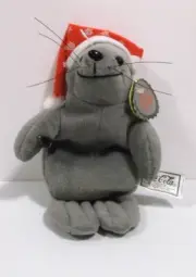 Vintage 1997 Coca-Cola Bean Bag Plush 8"Christmas Seal in Snowflake Cap #0102