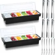 2 Ice Cooled Garnish Tray Deck Bar Garnish Caddy Condiment Containers with Lids