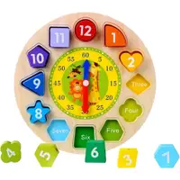 在飛比找蝦皮購物優惠-木製顏色分類時鐘 教學時間數字積木 拼圖堆疊分類玩具 適合 