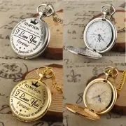 Vintage Personalised Pocket Watch Quartz Movement Chain Fob Retro Roman Numerals