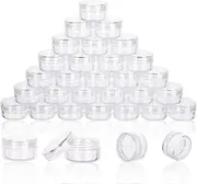 5 Gram Sample Containers with Lids, 50 Count 5ML Clear Sample Jars, Empty Lip Balm Containers with Lids, Small Makeup Travel Containers for Glitter, Lotion, Cream, Beads, with Labels, Mini Spatulas