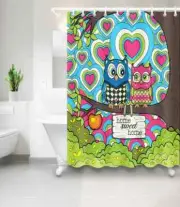 Sweet Home Of The Owls 3D Shower Curtain Waterproof Fabric Bathroom Decoration