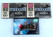 2 x MAXELL HIGH BIAS CASSETTES XLII 100M &1 x TDK CD BASS 120M AUDIO CASSETTES