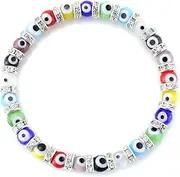 [JewelrieShop] Turkish Evil Eye Murano Glass Beads Beaded Bracelet with Rondelle Spacer (6mm Multi-Color Eye Beads)