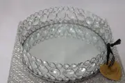 OPULENT TREASURES BLING ROUND MIRROR WEDDING DESSERT CENTERPIECE TRAY - SILVER