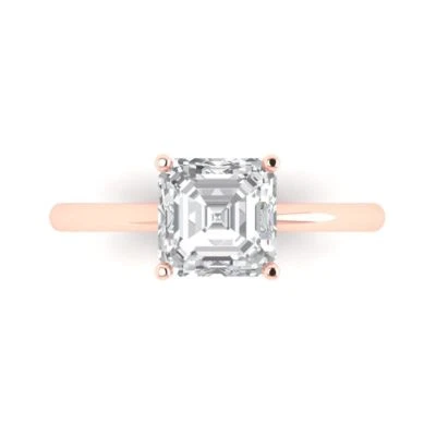 1.9ct Asscher Cut Solitaire Statement Promise Designer Ring 14k Rose Solid Gold