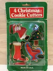 4 Foxrun Christmas Santa Tree Stocking Sleigh Metal Cookie Cutters New on Card
