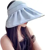 [FOllsy] New Versatile Sun Hat Foldable Empty Top Sun Hat Shell Hat Mesh Breathable Sun Hat Large Eaves Sun Hat-Light Blue||One Size