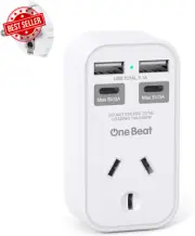 AU to EU Travel Adapter, Type E/F with 4 USB, European Plug Adapter for Travel
