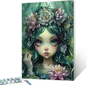 Fashion Woman Framed DIY Paint by Numbers Kits with Brushes and Acrylic Pigment Girl With Succulent Plants Painting for Adults Kids Lotus Flowers Picture Arts Craft Home Decor Boho Gift(16"'x20"inch)