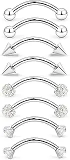 [Dyknasz] Rook Piercing Jewelry Surgical Steel Eyebrow Piercing Jewelry Curved Barbell Surface Tragus Earring Small Tiny Eyebrow Ring Vertical Labret Lip Jewelry for Women Men 16g