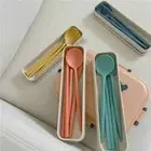 Cutlery Wheat Straw Spoon Fork Chopsticks With Box Students Tableware Travel New