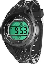 [TEKMAGIC] Digital Sports Wristwatch for Boys 10 ATM 100 Meters Waterproof with Alarm Clock, Stopwatch, Backlight, Calendar, Dual Time Function, 12 or 24 Hours Format