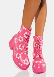 [Koi Footwear] Orchis Charm Pink Flower Power Combat Boots