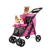 Ibiyaya Double Decker Pet Stroller for Multiple Pets - Pink