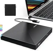 ORIGBELIE External CD DVD +/-RW Drive USB 3.0 Type C Portable CD/DVD Player Burner Reader Writer Optical CD ROM Disk Drive for Laptop Desktop PC iMac MacBook Pro/Air Windows 11/10/8/7/XP Linux Mac OS