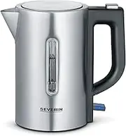SEVERIN Travel Kettle Set, Mini Travel Kettle for 0.5 L, Electric Kettle with 2 Plastic Cups & 2 Spoons, Brushed Stainless Steel/Black, WK 3647