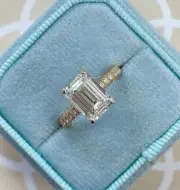 3Ct Emerald-Cut Real Moissanite Solitaire Engagement Ring 14K Yellow Gold Plated