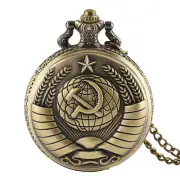 Vintage USSR Symbol Jewelry Hammer And Sickle Pocket Watch with Retro Chain Gift