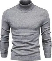 [JEShifangjiusu] Mens Slim Fit Turtleneck Sweater Soft Knitted Long Sleeve Sweater for Men Pullover Turtle Neck Shirt, Gray 2, M