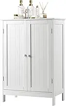 Bathroom Floor Cabinet w/Double Doors, Floor Storage Cabinet w/Shelf, Free Standing Toilet Storage Unit, Laundry Cupboard, Entryway Utility Organizer Cabinet for Bathroom, Kitchen (White)