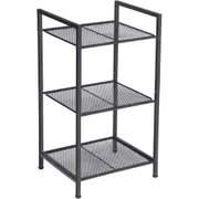 Bathroom Shelf 3-Tier Storage Rack Black with Adjustable Shelf