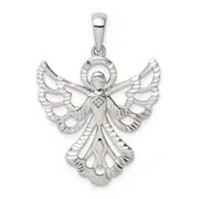 Sterling Silver Diamond & Diamond-Cut Angel Pendant
