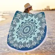 RosieLily Round Mandala Beach Towel, Microfiber Hippie Boho Extra Large Sand Proof Quick Dry Beach Blanket, Circle Pool Picnic Table Mediation Yoga Mat, 59 inch Towel with Tassels Gifts for Women