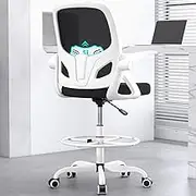 Kensaker Tall Drafting Chair with Footrest Ring for Home and Work, Ergonomic Home Desk Office Chair with Flip up Arms and Lumbar Support, Tall Extended Height Executive Home Desk Office Chair(White)